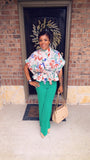 Floral Print Short Sleeve Top With Waist Tie