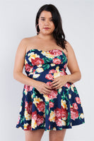 Plus Size Navy Multi Floral Sweetheart Dress