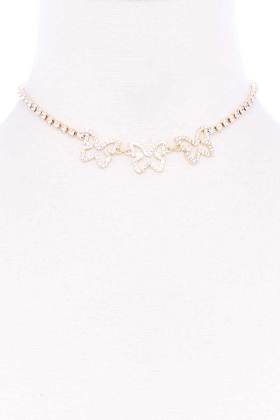 Rhinestone Triple Butterfly Short Necklace