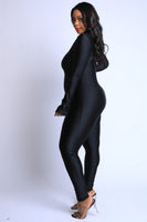 Thumbhole Mock Neck Zip Up Jumpsuit