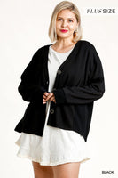 Linen Blend Button Down Cardigan With High Low Hem
