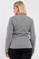 Plus Checkered Houndstooth Pattern Front Zipper Closure Jacket