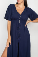 Side Slit Smocked Waist Maxi Dress
