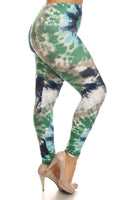 Plus Size Tie Dye Print, Full Length Leggings In A Fitted Style With A Banded High Waist
