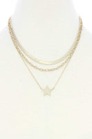 Triple Layer Star Pendant Metal Necklace