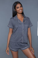 Soft Jersey Pajama Set With Buttoned Short Sleeves Top And Stretch Waist Bottoms