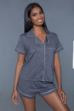 Soft Jersey Pajama Set With Buttoned Short Sleeves Top And Stretch Waist Bottoms
