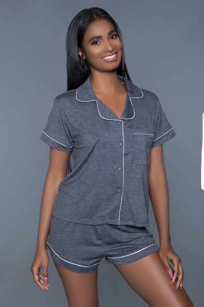 Soft Jersey Pajama Set With Buttoned Short Sleeves Top And Stretch Waist Bottoms