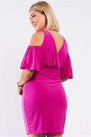 Plus Off-the-shoulder Plunging Wrap V-neck Fitted Mini Dress