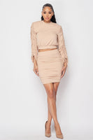 Ruched Long Sleeve And Skirt Set