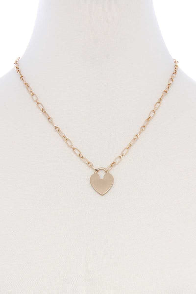 Metal Chain Heart Lock Pendant Necklace