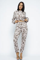 Brushed Animal Long Sleeve Loose Top W Sweatpants Set