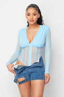 Fishnet Sheer Mesh Back Deep V Neck Bodysuit