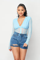 Fishnet Sheer Mesh Back Deep V Neck Bodysuit