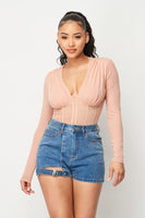 Fishnet Sheer Mesh Back Deep V Neck Bodysuit