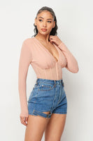 Fishnet Sheer Mesh Back Deep V Neck Bodysuit