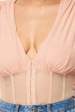 Fishnet Sheer Mesh Back Deep V Neck Bodysuit