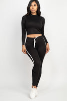 Side Striped Crop Top And Leggings Set