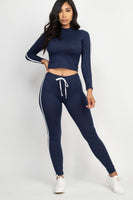 Side Striped Crop Top And Leggings Set