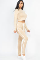 Side Striped Crop Top And Leggings Set