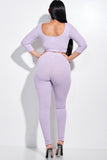 Solid Pointelle Stitch 3/4 Sleeve Scoop Neck Cropped Top And Leggings Two