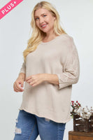 Solid Round Neck 3/4 Sleeve Sweater Top