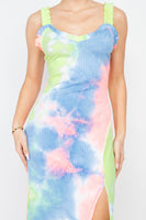 Tie-dye Ruffled Ribbed Maxi Dress