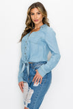 Long Sleeves Waist-tie Denim Top