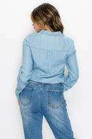 Long Sleeves Waist-tie Denim Top