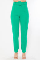 Ankle Tapered Self-fabric Buckle Belt Pants