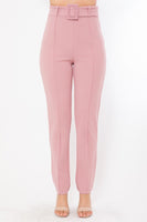 Ankle Tapered Self-fabric Buckle Belt Pants