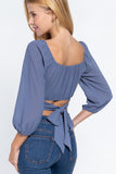 3/4 Slv Crop Woven Top