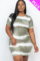 Plus Size Stripe Tie-dye Printed Midi Dress