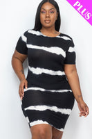 Plus Size Stripe Tie-dye Printed Midi Dress