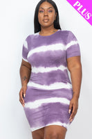 Plus Size Stripe Tie-dye Printed Midi Dress