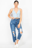 Denim Halter Neck Seamed Crop Top
