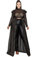Puff Sleeve Foil Printed See-through Maxi Dress