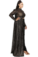 Puff Sleeve Foil Printed See-through Maxi Dress