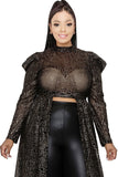 Puff Sleeve Foil Printed See-through Maxi Dress