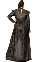 Puff Sleeve Foil Printed See-through Maxi Dress
