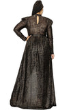 Puff Sleeve Foil Printed See-through Maxi Dress