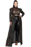 Puff Sleeve Foil Printed See-through Maxi Dress