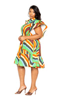 Printed ruffle sleeve shirt dress with belt