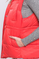 Zip Up Button Puffer Vest With Waist Toggles
