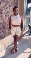 Smocked Hem Sleeveless Crop Top & High Waist Short Set
