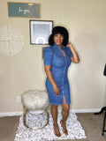 Puff Sleeve Bodycon Denim Dress