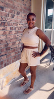 Smocked Hem Sleeveless Crop Top & High Waist Short Set