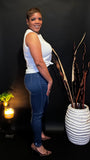 Dark Blue High-waisted With Rips Skinny Denim Jeans