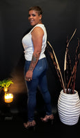 Dark Blue High-waisted With Rips Skinny Denim Jeans