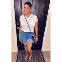 Short Slv V-neck W/pocket Crop Top